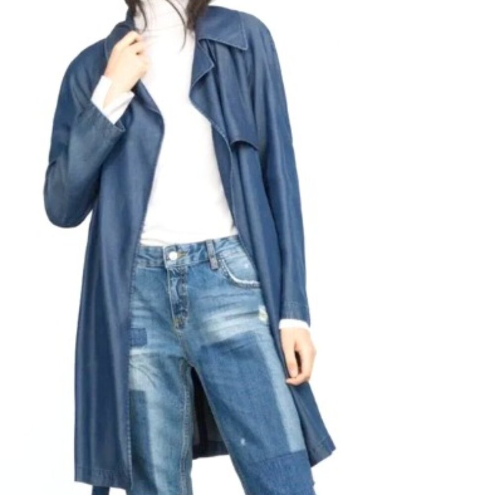 BNWT Zara Lyocell Basic Denim Couture Belted Trench Sashay Duster (S)